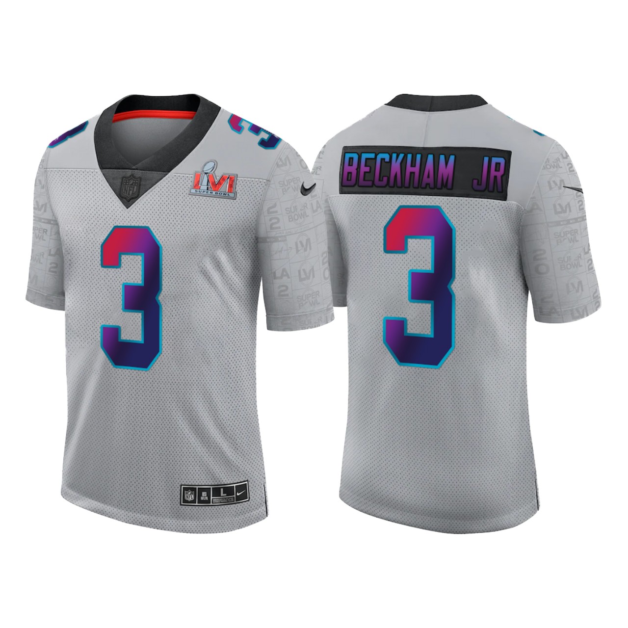 Men's Grey Los Angeles Rams #3 Odell Beckham Jr. 2022 Super Bowl LVI Limited Stitched Jersey